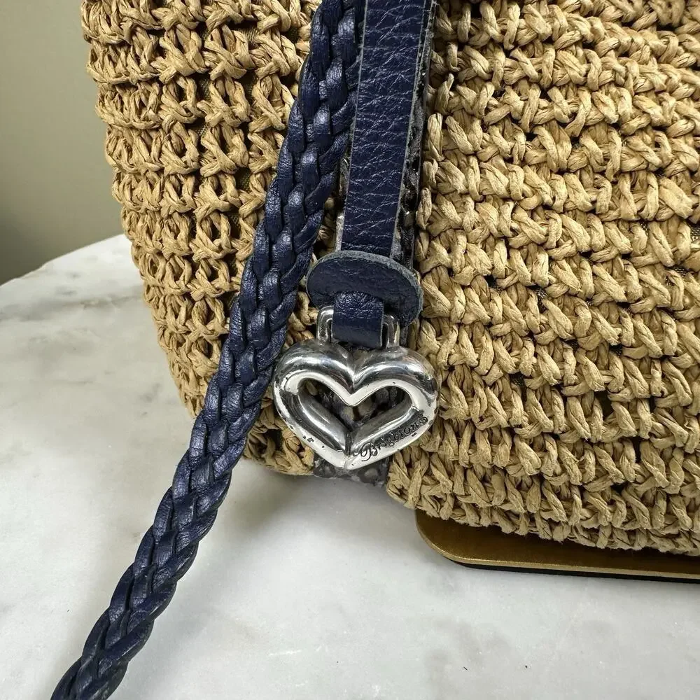 BRIGHTON Leela Raffia weave Bag satchel shoulder bag Braided Leather straps